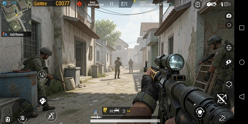 Screenshot gameplay COO77 menampilkan aksi tembak-menembak yang mendebarkan.