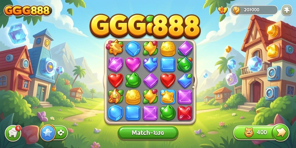 Screenshot GGG888 menampilkan gameplay seru dari permainan Match-3.