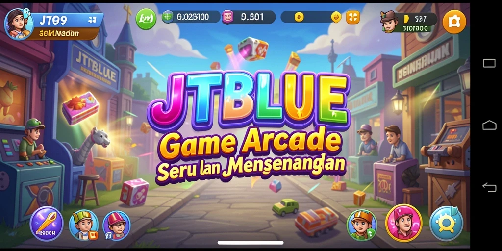 Tampilan gameplay JTBLUE yang menyenangkan dan penuh warna.