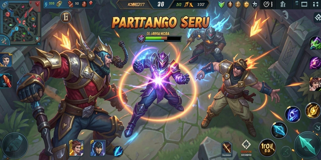 Tampilan gameplay seru dalam sesi MOBA KOMEDI77.