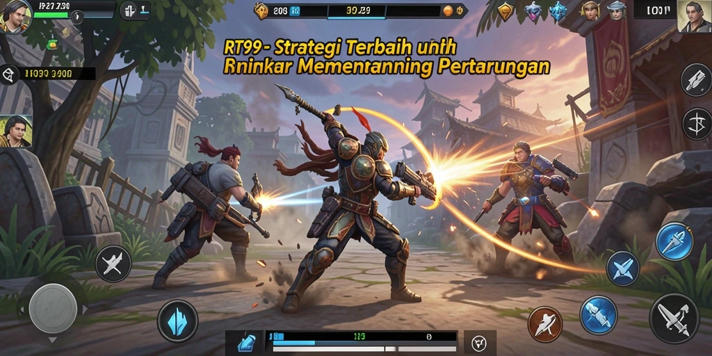 Screenshot gameplay RT99 menunjukkan aksi strategi yang intens dan mendebarkan.