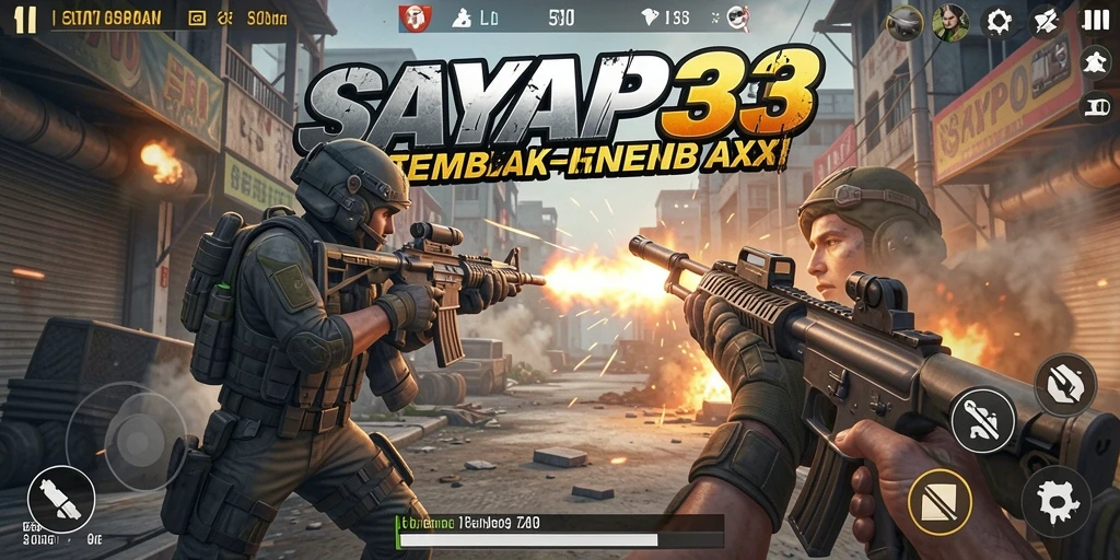 Tampilan gameplay menegangkan dalam SAYAP33 dengan aksi tembak-menembak yang intens.